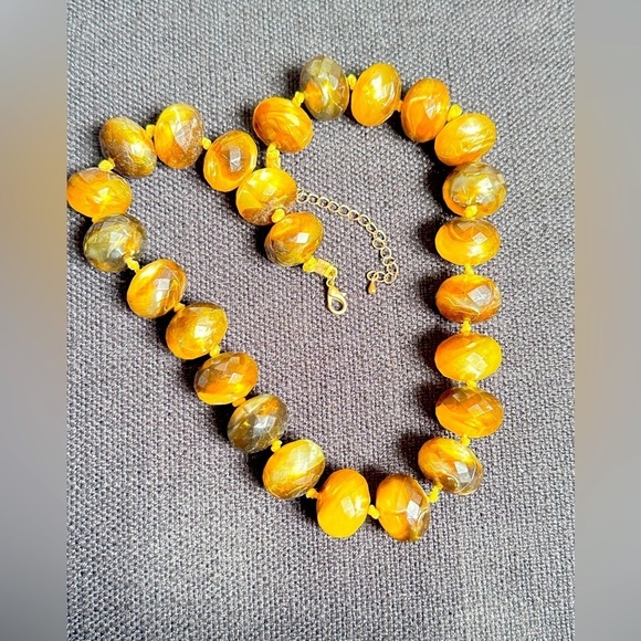 Necklace Hand knotted Faux Acrylic Tigers Eye Facets Choker Chunky Beads 4099 - Picture 13 of 16